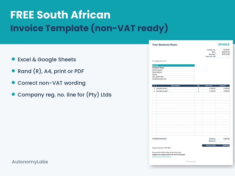 Free South African invoice template preview